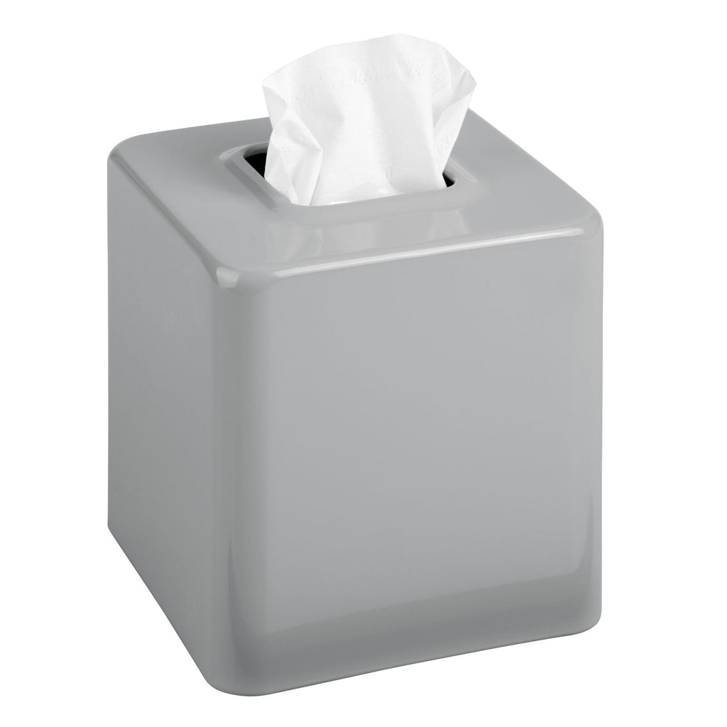 mDesign Metal Square Tissue Box Cover, Modern Facial Paper Holder - Accessories for Bathroom Vanity Countertop, Bedroom Dresser, Night Stand, Desk, Office and End Table - Unity Collection - Gray
