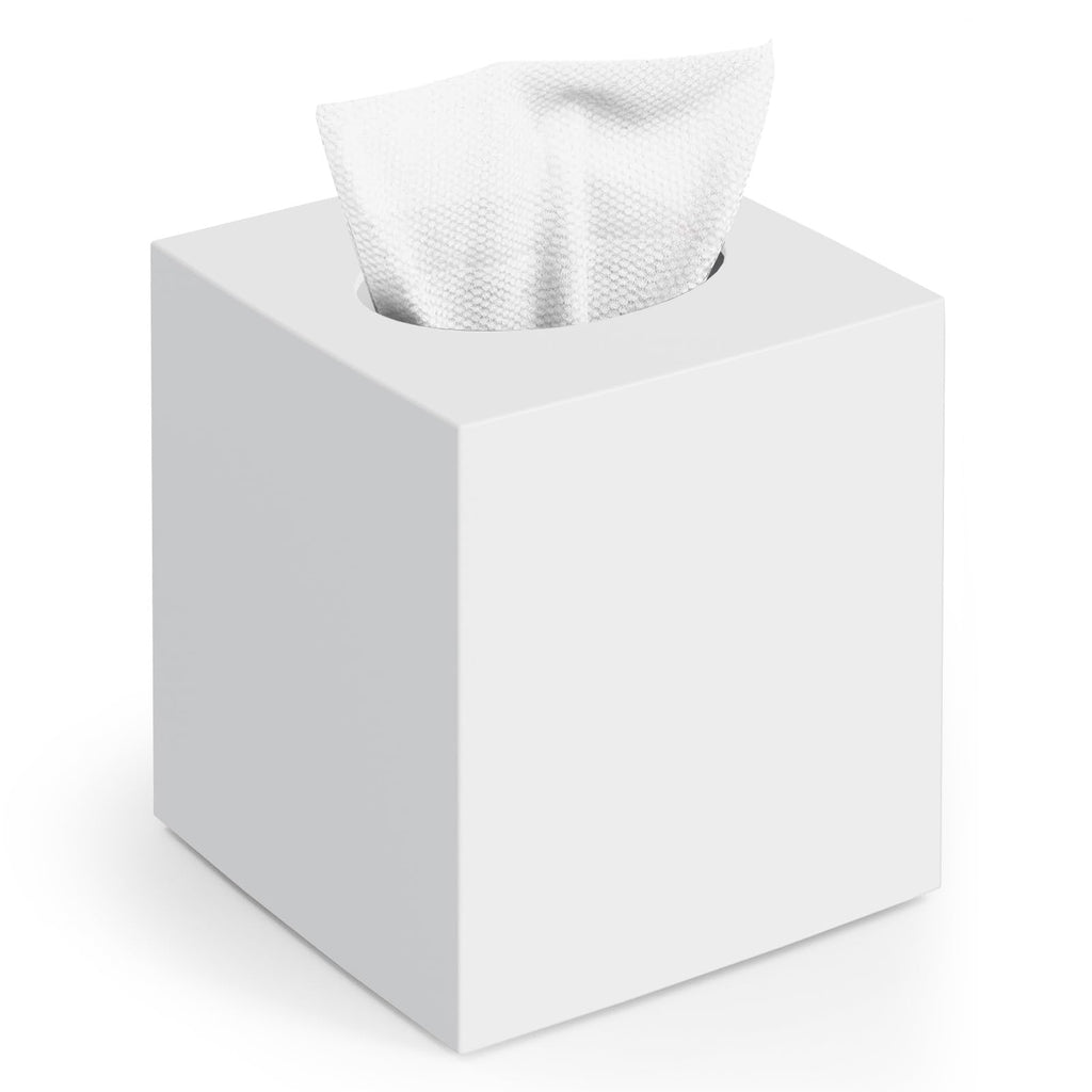 Tissue Box Cover, Square Plastic Tissue Holder with Non-Slip Base, White