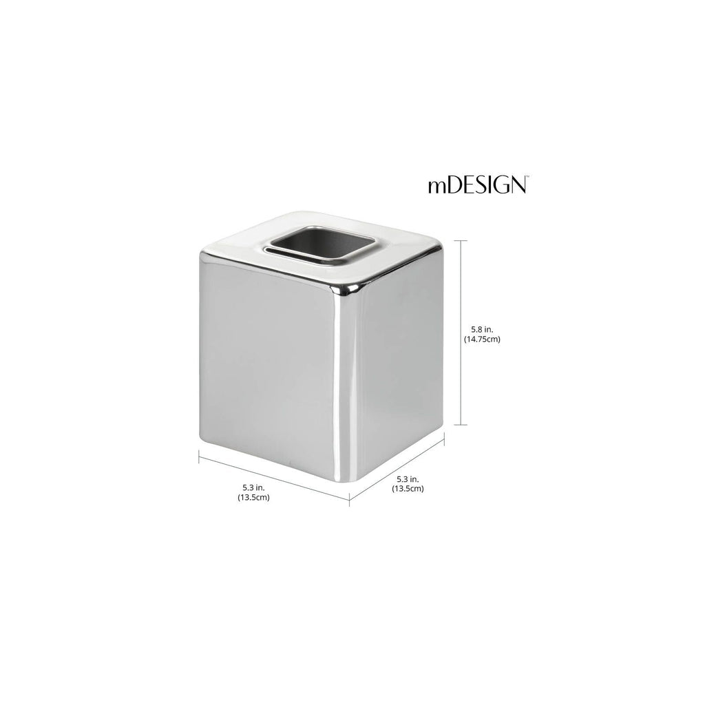 mDesign Metal Square Tissue Box Cover, Modern Facial Paper Holder - Accessories for Bathroom Vanity Countertop, Bedroom Dresser, Night Stand, Desk, Office and End Table - Unity Collection - Chrome
