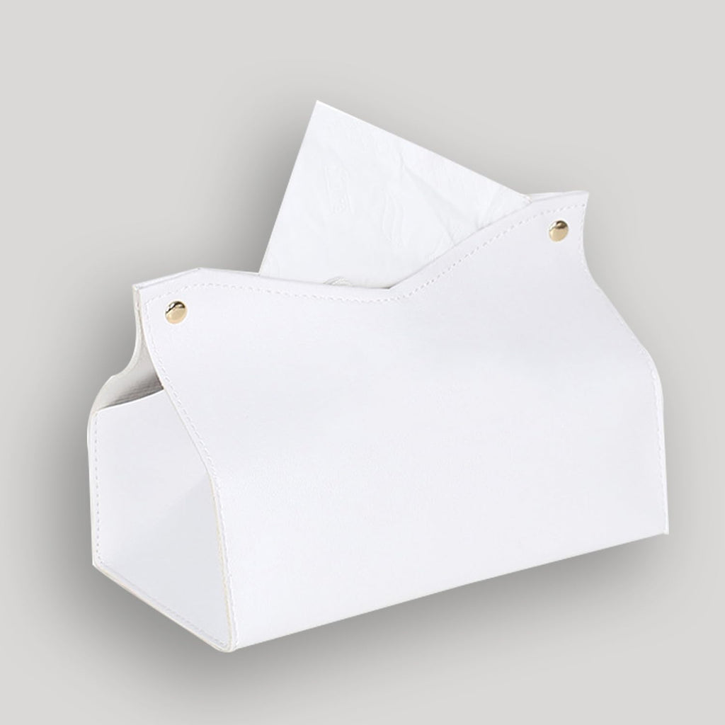 Aguoqwen 1PCS PU Leather Tissue Box Cover, Rectangle Facial Paper Organizer Dispenser, Modern Tissue Case Holder for Vanity Countertop Nightstands Living Room Office Desk Car (White)