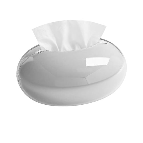 Acrylic Tissue Box Cover, Large Round Design with Non-Slip Base, Beige Decorative Holder for Bathroom, Living Room, Office (White)