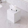 Monarch Abode Tissue Box Cover Square – Handcrafted Wave Embossed White Metal Tissue Holder Box for Bathroom Accessory, Aesthetic Decorative Facial Napkin Cube for Modern Home Decor