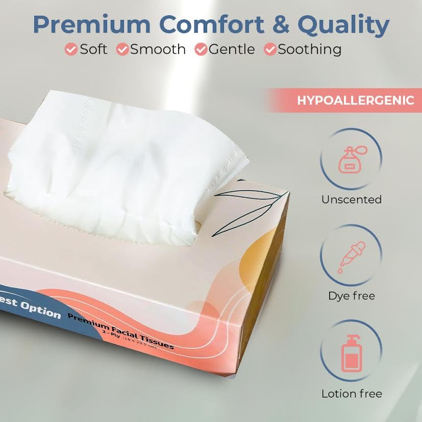 Best Option Soft 2-Ply Facial Tissue White 130-Count Box Pack of 12 for Office