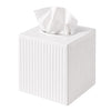 Monarch Abode Tissue Box Cover Square – Handcrafted Ridge Embossed White Metal Tissue Holder Box for Bathroom Accessory, Aesthetic Decorative Facial Napkin Cube for Modern Home Decor