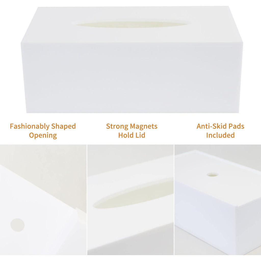Acrylic Tissue Box Cover Rectangle, PITBVO White Tissue Box Holder