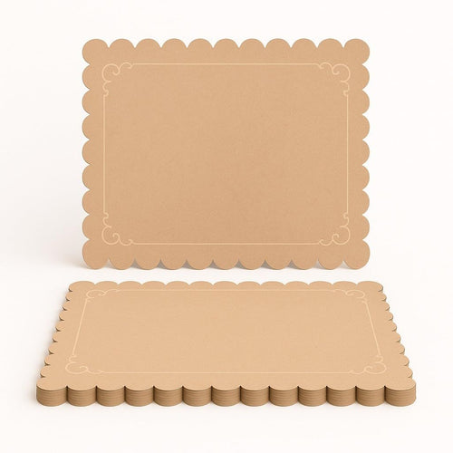 Ur-Way Kraft Paper Placemats Pack: 10 x 14 inch Light Brown Scalloped Edged Disposable Kraft Paper Place Mats for Dining - Perfect for Rustic Farmhouse, Wedding, or Holiday Table Decor
