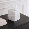 Monarch Abode Tissue Box Cover Square – Handcrafted Wave Embossed White Metal Tissue Holder Box for Bathroom Accessory, Aesthetic Decorative Facial Napkin Cube for Modern Home Decor