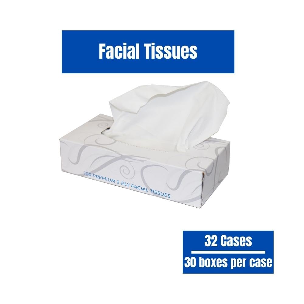 PSBM Ultra Soft Facial Tissues, Bulk Tissues for Business, 960 Boxes (100 Tissues per Box - 96,000 Tissues Total) Half Pallet