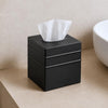 Monarch Abode Tissue Box Cover Square – Handcrafted Border Embossed Black Metal Tissue Holder Box for Bathroom Accessory, Aesthetic Decorative Facial Napkin Cube for Modern Home Decor
