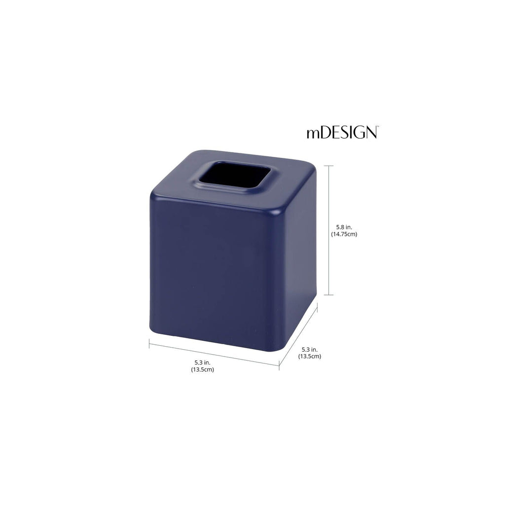 mDesign Metal Square Tissue Box Cover, Modern Facial Paper Holder - Accessories for Bathroom Vanity Countertop, Bedroom Dresser, Night Stand, Desk, Office, End Table, Unity Collection, Matte Navy Blue