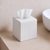 Monarch Abode Tissue Box Cover Square – Handcrafted Ridge Embossed White Metal Tissue Holder Box for Bathroom Accessory, Aesthetic Decorative Facial Napkin Cube for Modern Home Decor