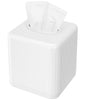 Livelab Tissue Box Cover with Base, Square Plastic Tissue Box Holder Decorative Tissue Cover Modern Cube Facial Tissue Dispenser for Bathroom Vanity Countertop, Living Room, Bedroom, Office - White