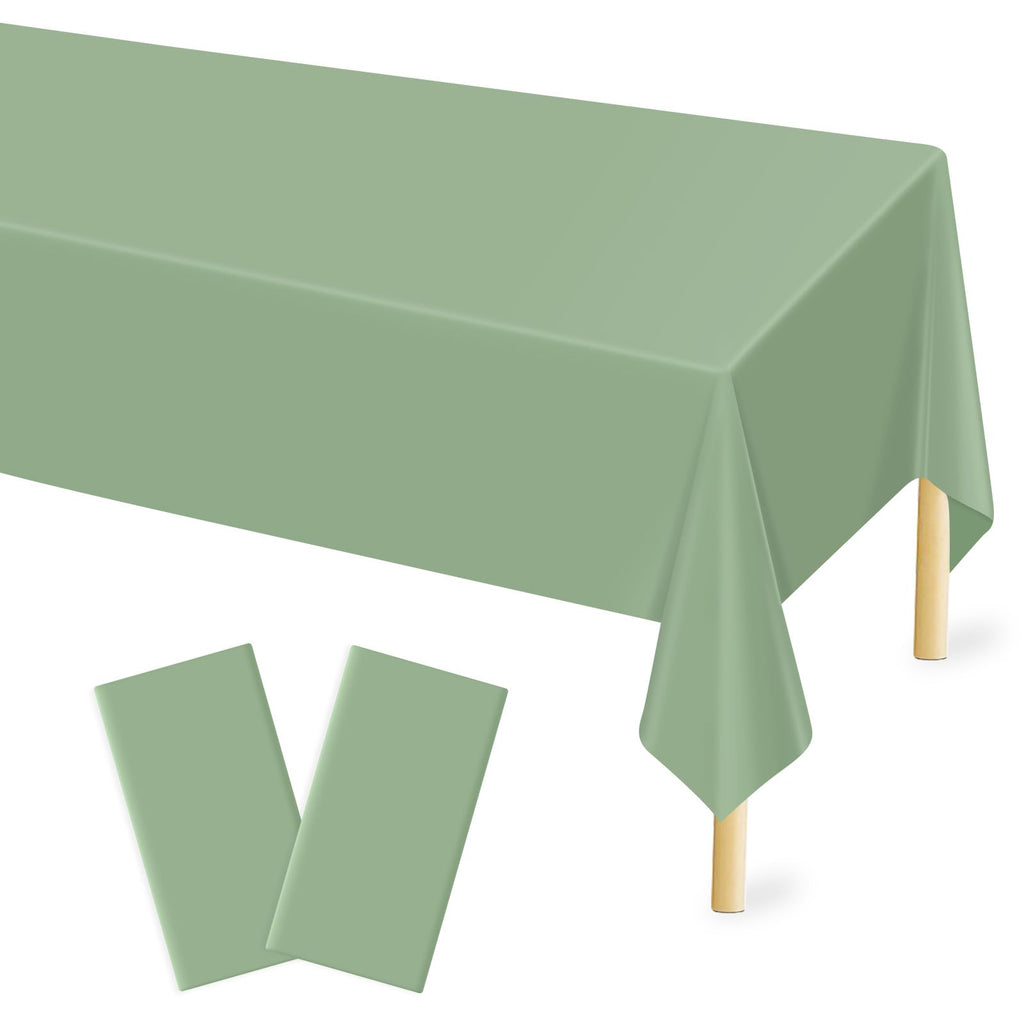 Mulbozy 2 Pcs Sage Green Plastic Table Cloth Disposable, 54 ×108 Inches