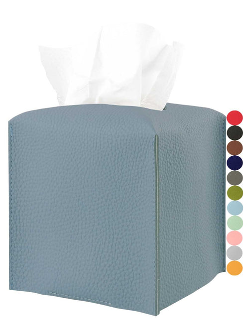 Tissues Cube Boxes Cover Leather – with Bottom Belt [JESMINI, Dark Pastel Blue] Stylish Leather Tissue Cube Box Holder Decorative for Bathroom Vanity Countertop/Night Stands/Office Desk