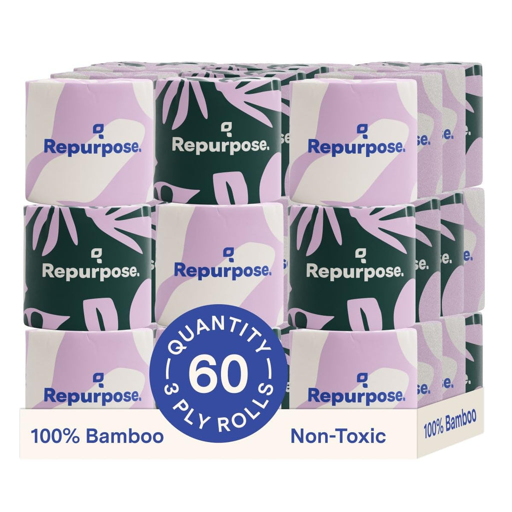 Repurpose 100% Compostable Bamboo Toilet Paper, 60 Rolls, 300 Sheets/Roll