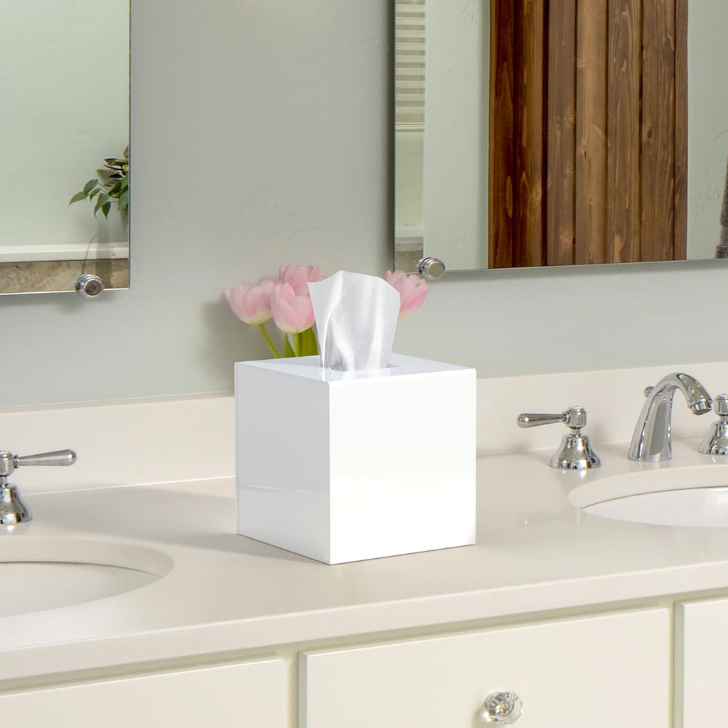 SILUT Shiny White Square Acrylic Tissue Box Cover