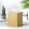 Square Tissue Box Cover with 2 Pcs Clear Qtip Holder Dispenser, Gold