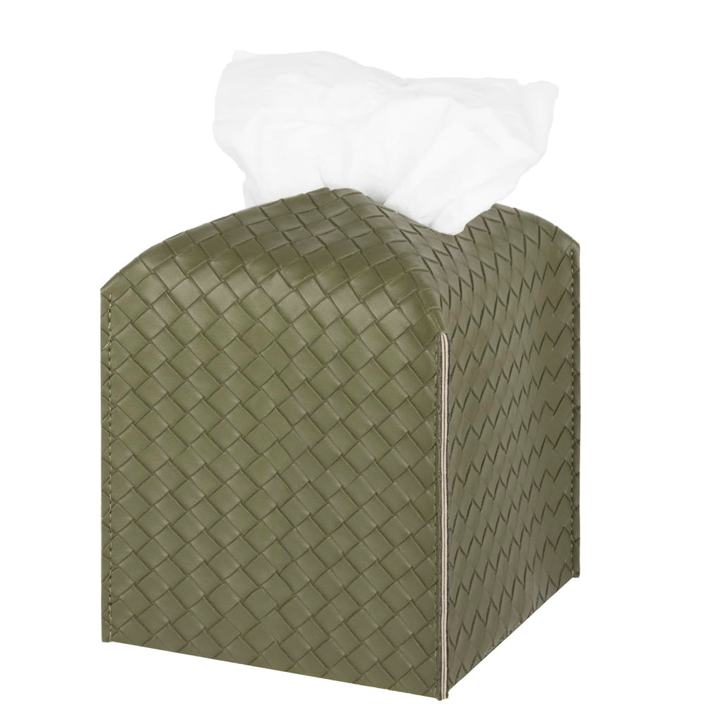 Tissue Box Cover Square Leather Facial Paper Holder, Olive Green