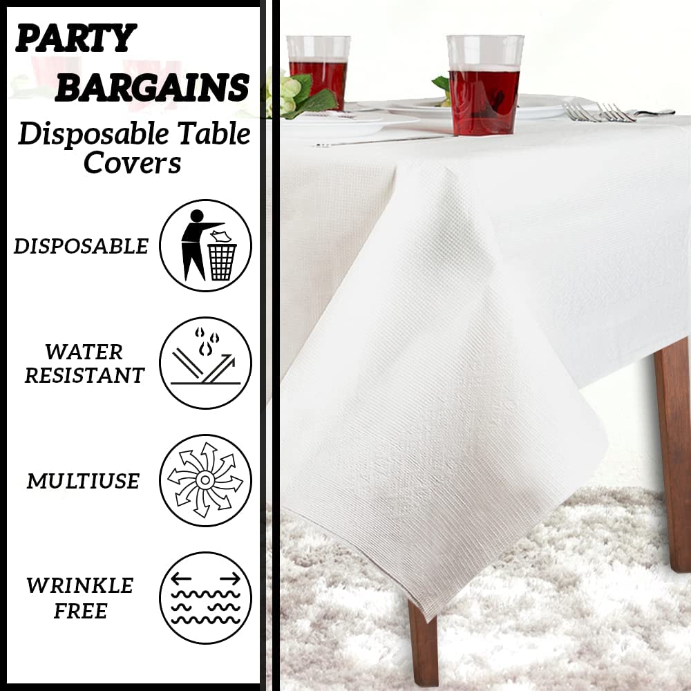 PARTY BARGAINS 1 Disposable Table Cover - 54" X 54" White Table Cover, 3 Ply Paper & Plastic Tablecloth