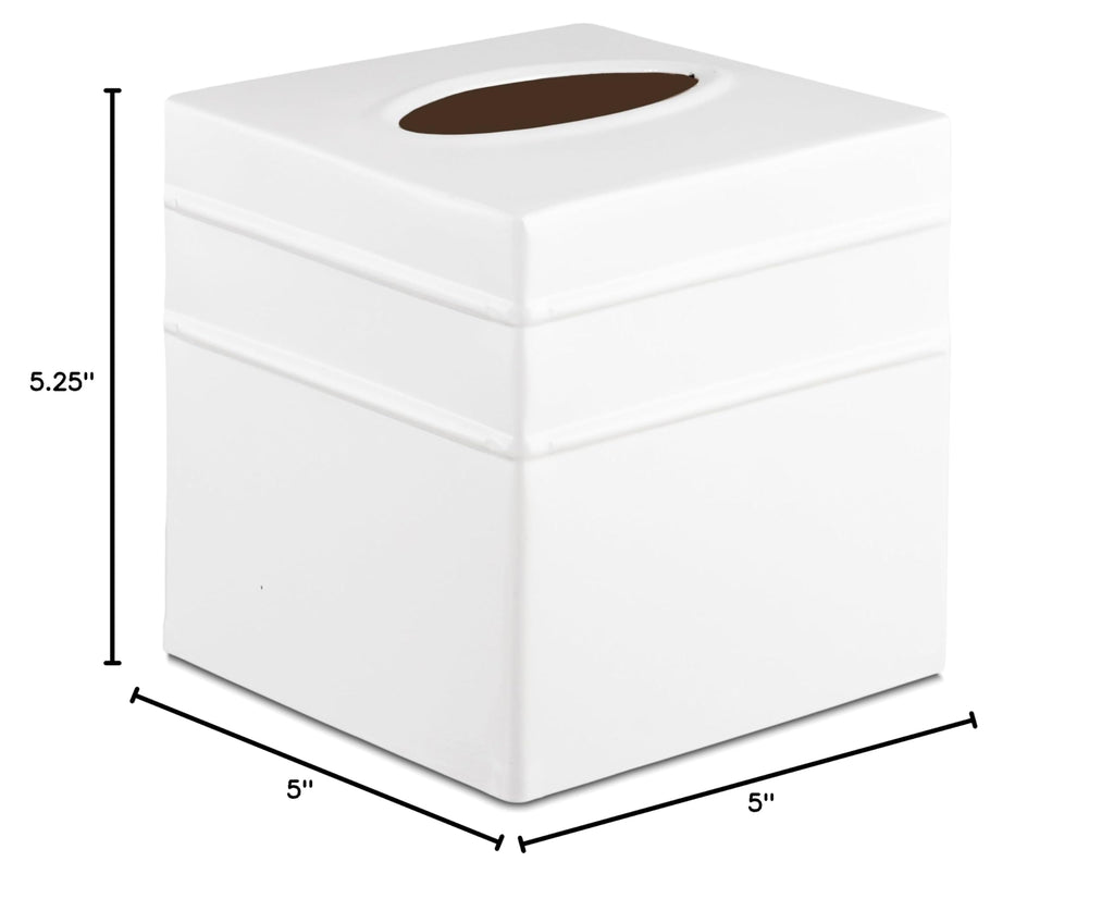 Monarch Abode Tissue Box Cover Square – Handcrafted Border Embossed White Metal Tissue Holder Box for Bathroom Accessory, Aesthetic Decorative Facial Napkin Cube for Modern Home Decor