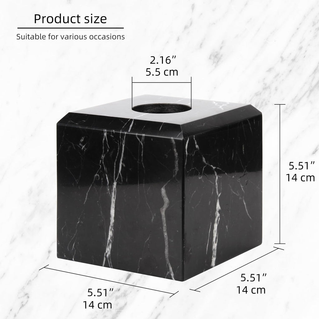 Natural Marble Square Tissue Box Cover ,Stone Modern Decorative Sturdy Napkin Box Holder Case,Facial Paper Organizer for Bathroom Vanity Toilet Countertop,Kitchen (1, Black Marquina, 5.71*5.71*5.51)