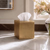 Monarch Abode Tissue Box Cover Square – Handcrafted Ridge Embossed Brushed Gold Metal Tissue Holder Box for Bathroom Accessory, Aesthetic Decorative Facial Napkin Cube for Modern Home Decor