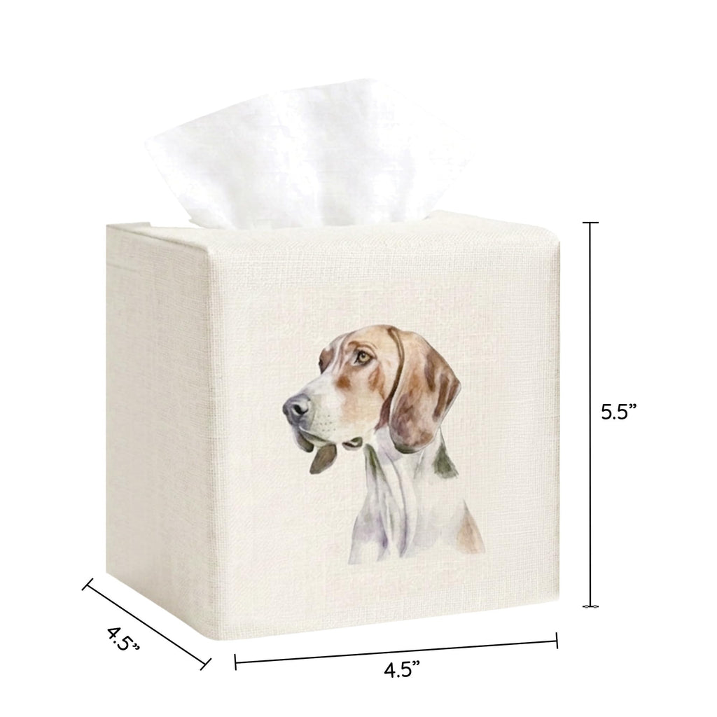 EmbroideryLinen.VN Square Tissue Box Cover Cute Set of 2, Dog - Ivory