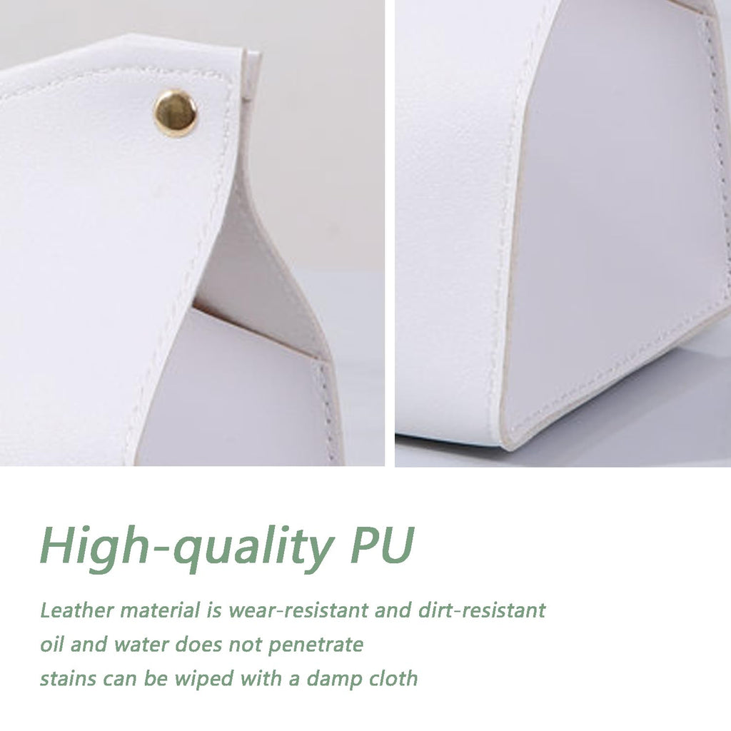 Aguoqwen 1PCS PU Leather Tissue Box Cover, Rectangle Facial Paper Organizer Dispenser, Modern Tissue Case Holder for Vanity Countertop Nightstands Living Room Office Desk Car (White)