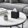 Mkono Tissue Box Cover, PU Leather Square Holder with Bottom, Black