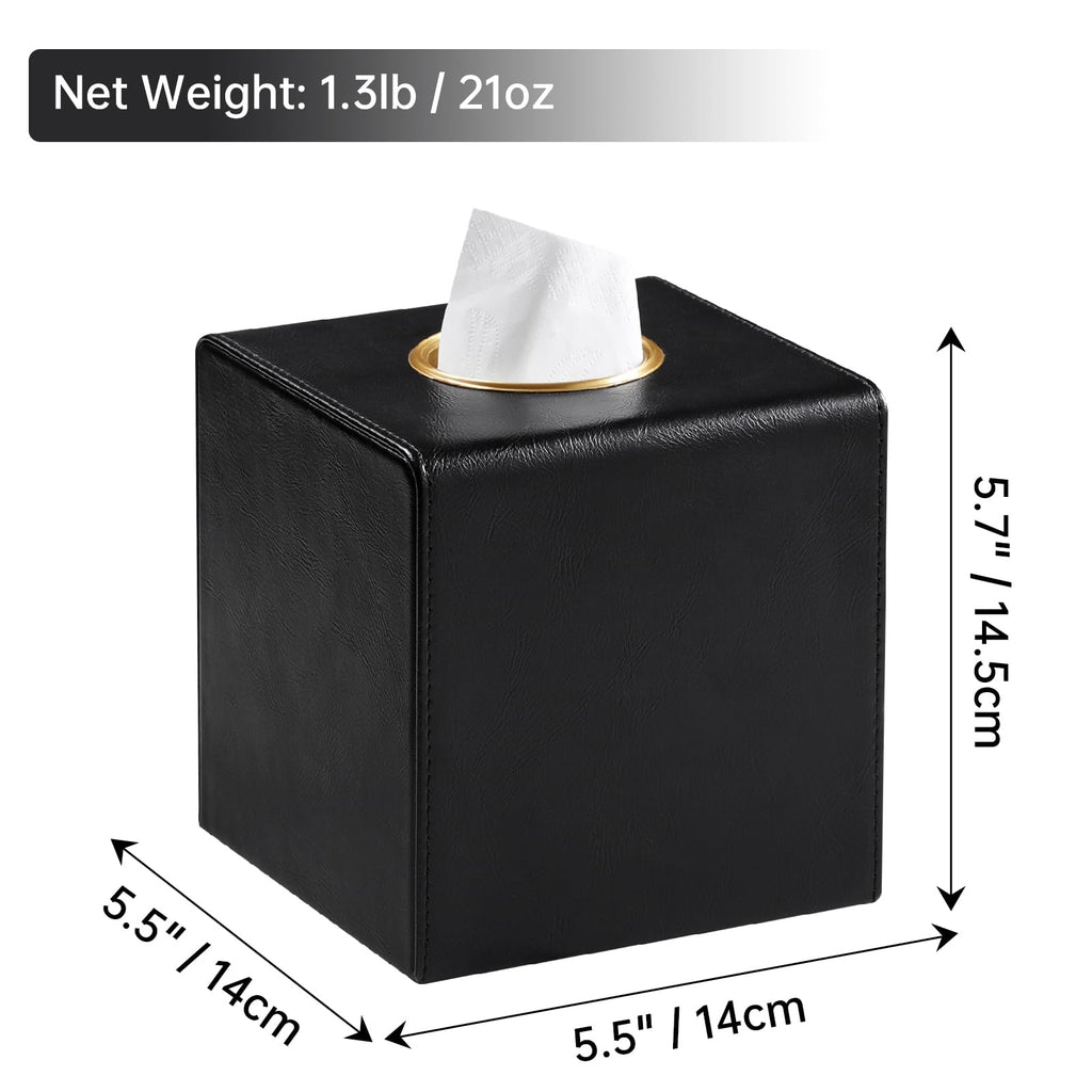 MEIBOOCH Square Tissue Box Cover with Magnetic Closure, Black
