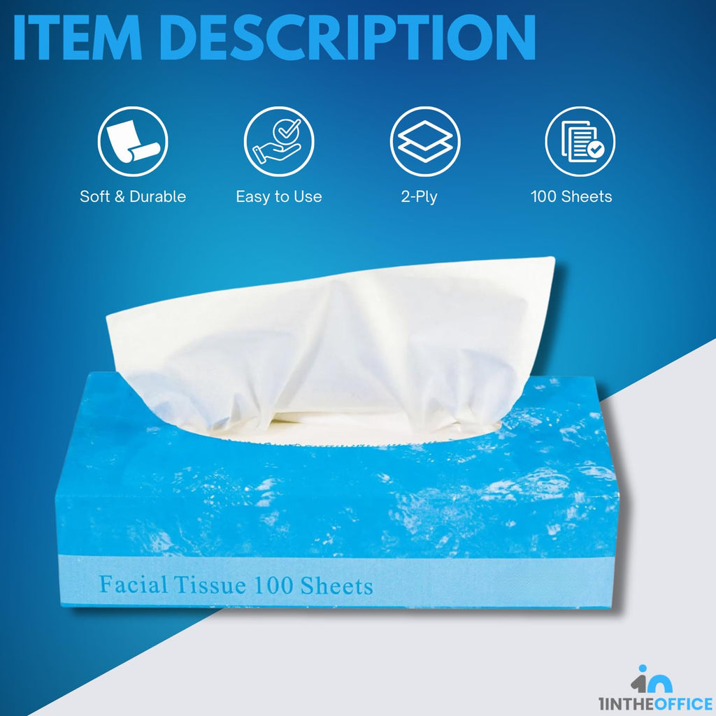1InTheOffice Facial Tissue, Tissue Paper, Facial Tissue Paper, 2-Ply, Soft and Strong, Flat Box, White, 100 Sheets/Box, 8 Boxes (Pack of 3)