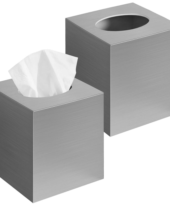 2 Pack Tissue Box Cover, Square Plastic Tissue Holder Non-Slip Base, Sliver