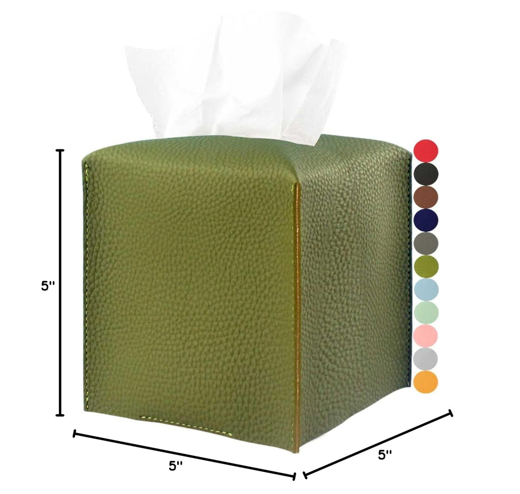 Green Tissue Box Cover Square – with Bottom Belt [JESMINI, ] PU Leather Green Tissue Box Holder Decorative for Bathroom Vanity Countertop/Night Stands/Office Desk, 5x5x5