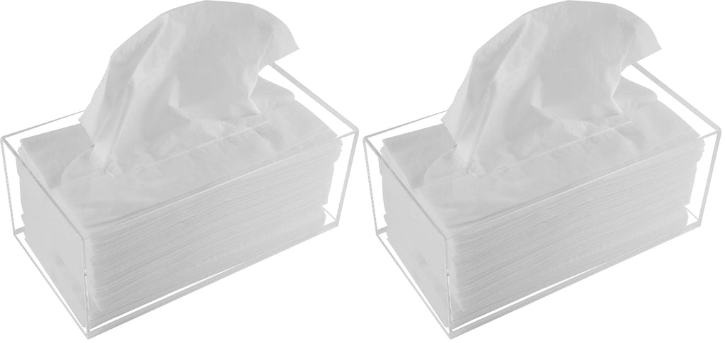 Acrylic Tissue Box Holder, Clear Dispenser for Facial Tissues, Napkins, and Dryer Sheets. Perfect for Bathrooms, Desks, Countertops, Vanities, Bedrooms, and Nightstands (Rectangle, Clear) (Pack of 2)