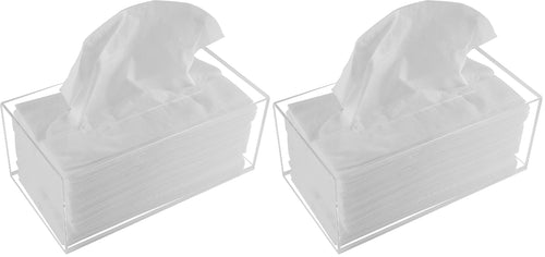 Acrylic Tissue Box Holder, Clear Dispenser for Facial Tissues, Napkins, and Dryer Sheets. Perfect for Bathrooms, Desks, Countertops, Vanities, Bedrooms, and Nightstands (Rectangle, Clear) (Pack of 2)