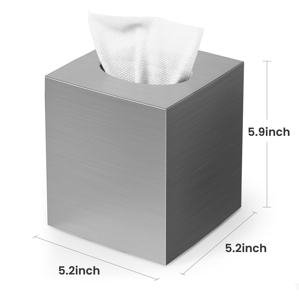 Tissue Box Cover, Square Plastic Tissue Holder with Non-Slip Base, Sliver