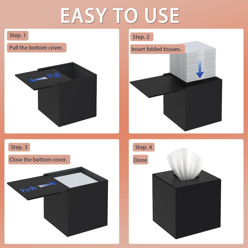SILUT Matte Black Square Acrylic Tissue Box Cover