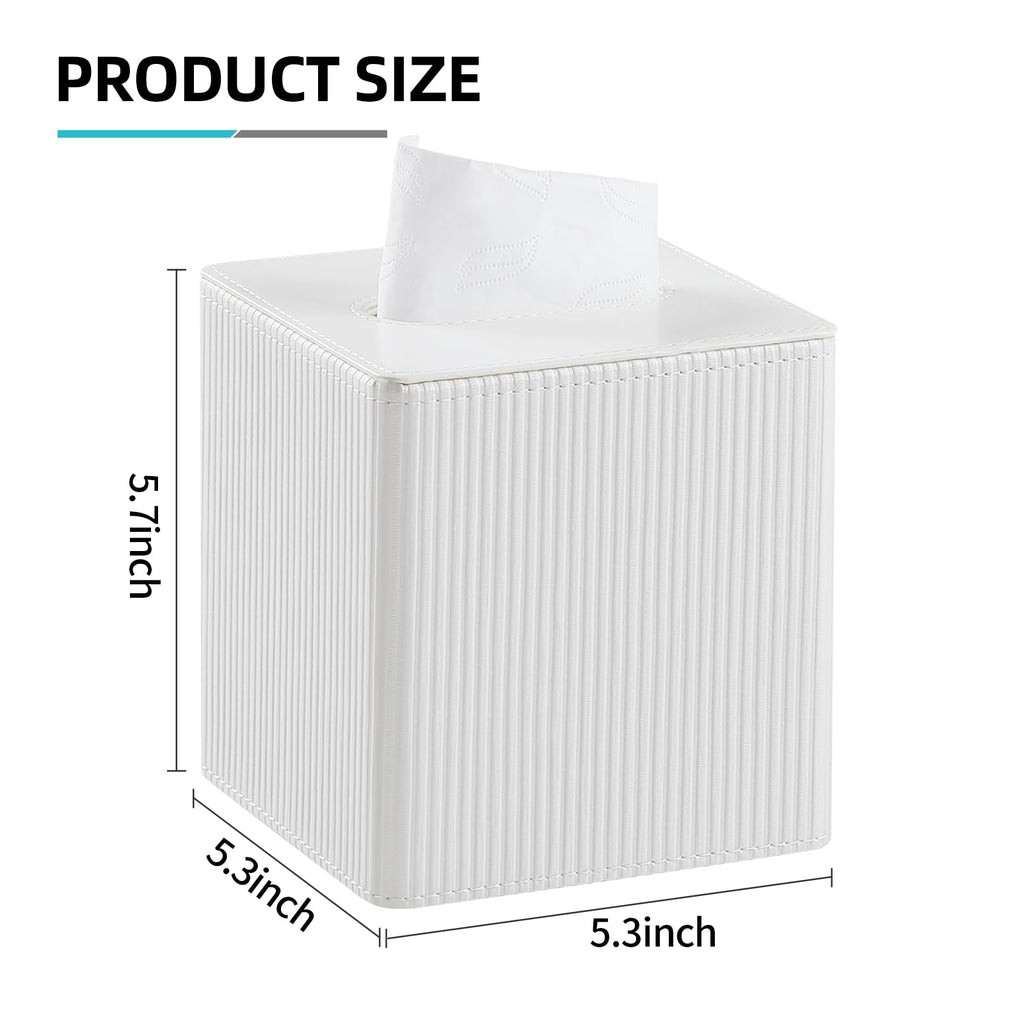 Cretkhp PU Leather Square Tissue Box Cover Tissue Box Holder Cube (Ivory)