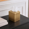 Monarch Abode Tissue Box Cover Square – Handcrafted Ridge Embossed Brushed Gold Metal Tissue Holder Box for Bathroom Accessory, Aesthetic Decorative Facial Napkin Cube for Modern Home Decor