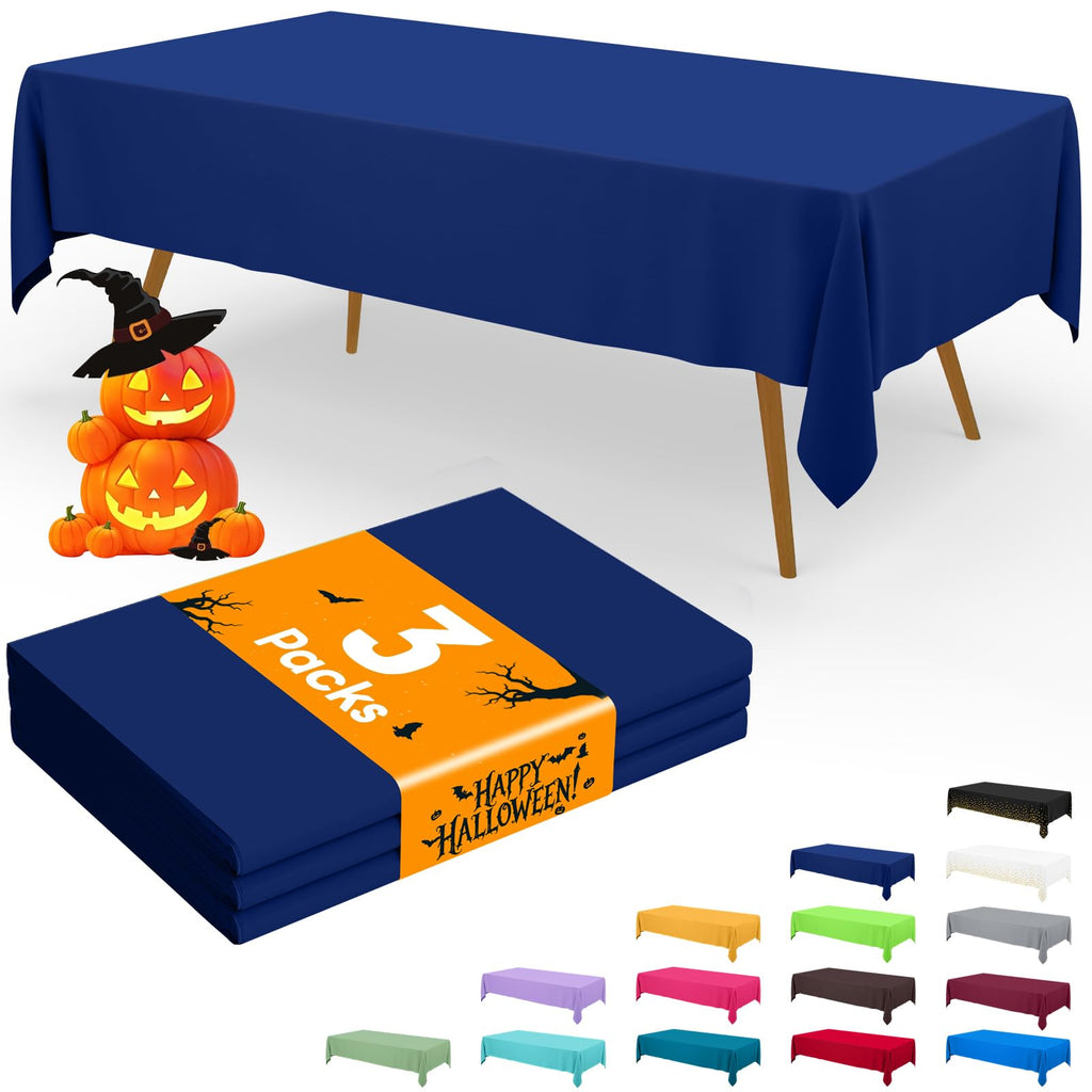 Smiry Disposable Table Cloth 3 Pack, 54 x 108 Inch Waterproof Plastic Tablecloth, Decorative Rectangle Table Covers for Party, Birthday, Picnic, Navy