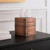 Monarch Abode Tissue Box Cover Square – Handcrafted Border Embossed Antique Copper Metal Tissue Holder Box for Bathroom Accessory, Aesthetic Decorative Facial Napkin Cube for Modern Home Decor