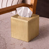 Monarch Abode Tissue Box Cover Square – Handcrafted Ridge Embossed Brushed Gold Metal Tissue Holder Box for Bathroom Accessory, Aesthetic Decorative Facial Napkin Cube for Modern Home Decor