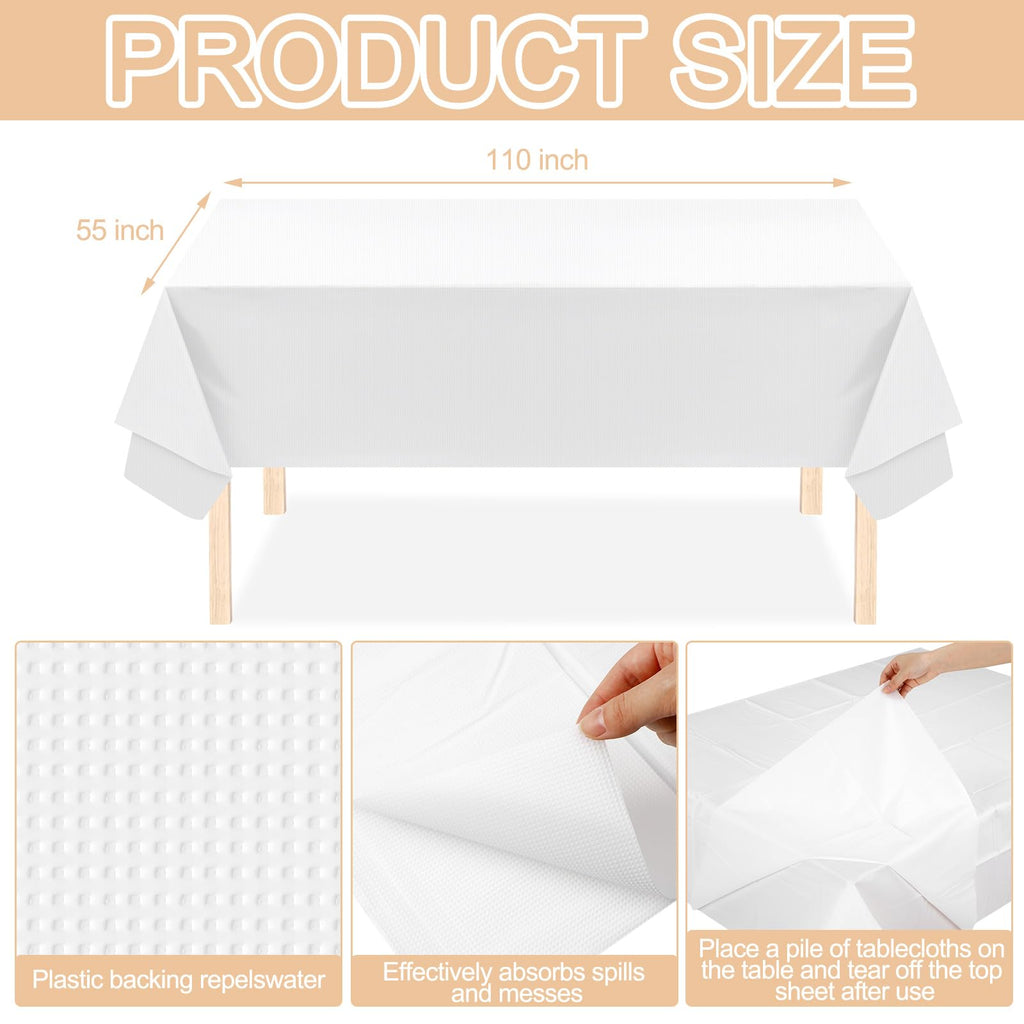 Sinload 25 Pack White Paper Tablecloths for Rectangle Tables Disposable