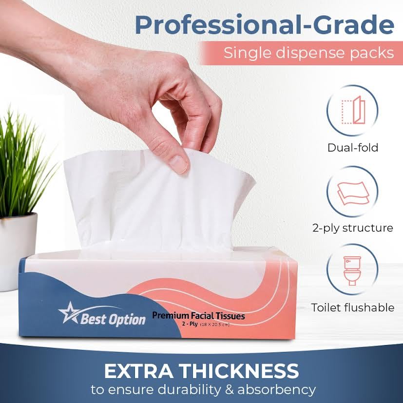 Best Option Soft 2-Ply Facial Tissue White 130-Count Box Pack of 12 for Office