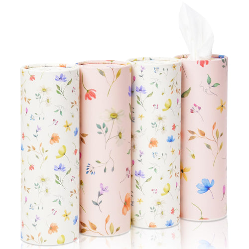 4 Pack Pink Wild Floral Car Tissue Holder with 3-Ply Facial Tissues