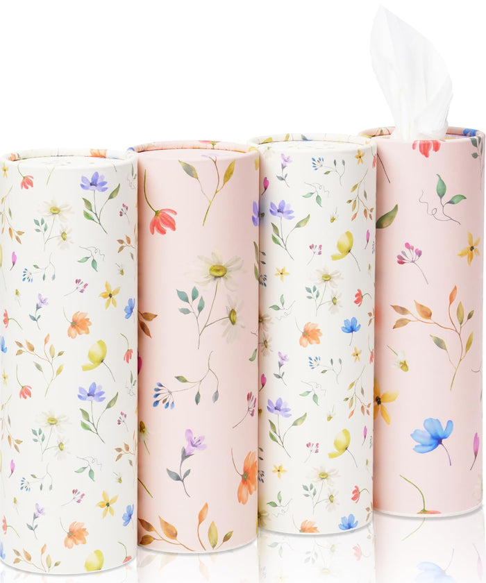 4 Pack Pink Wild Floral Car Tissue Holder with 3-Ply Facial Tissues