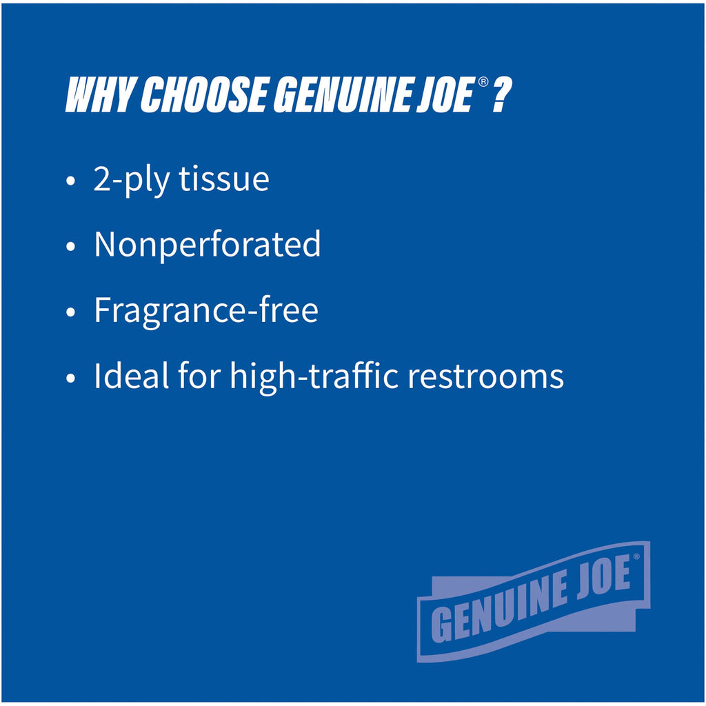 Genuine Joe Jumbo Roll Bath Tissue, 2-Ply, 3.5" x 1000', Pack of 8