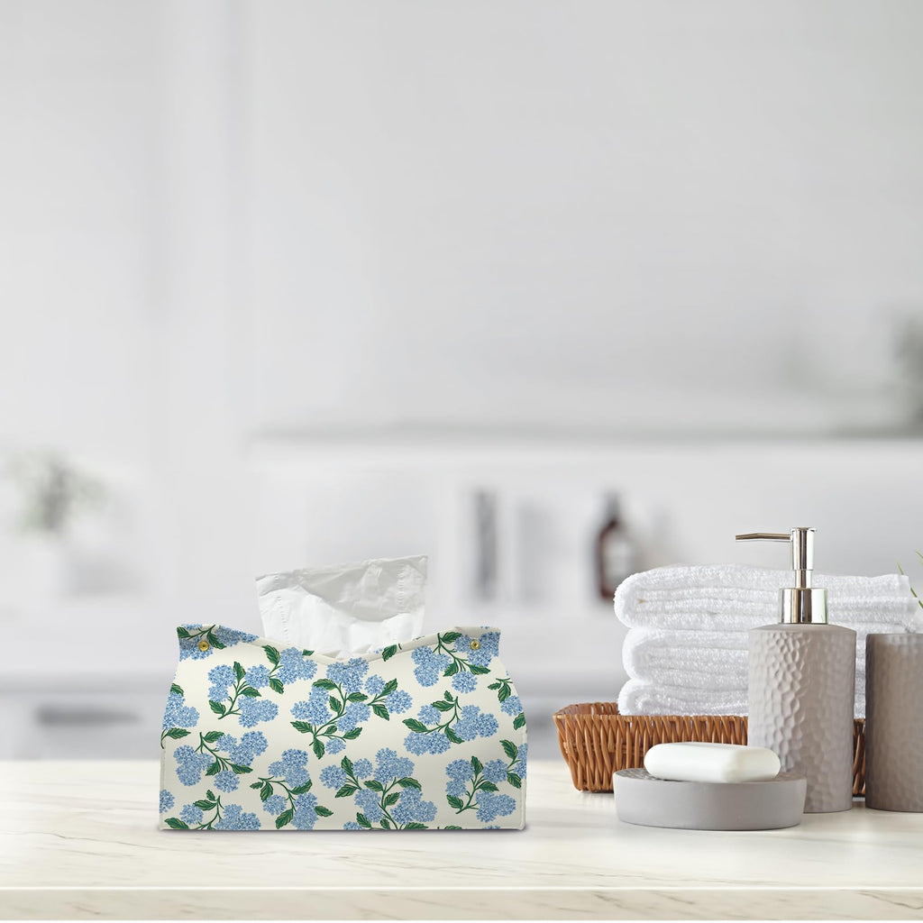 PaJiaNi Blue Hydrangea Floral Tissue Box Cover Rectangle for Office Decor