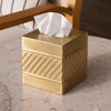 Monarch Abode Tissue Box Cover Square – Handcrafted Wave Embossed Brushed Gold Metal Tissue Holder Box for Bathroom Accessory, Aesthetic Decorative Facial Napkin Cube for Modern Home Decor