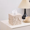 Beige Sand Stone Look Relief Birds Branch Square Tissue Box Cover for Decor